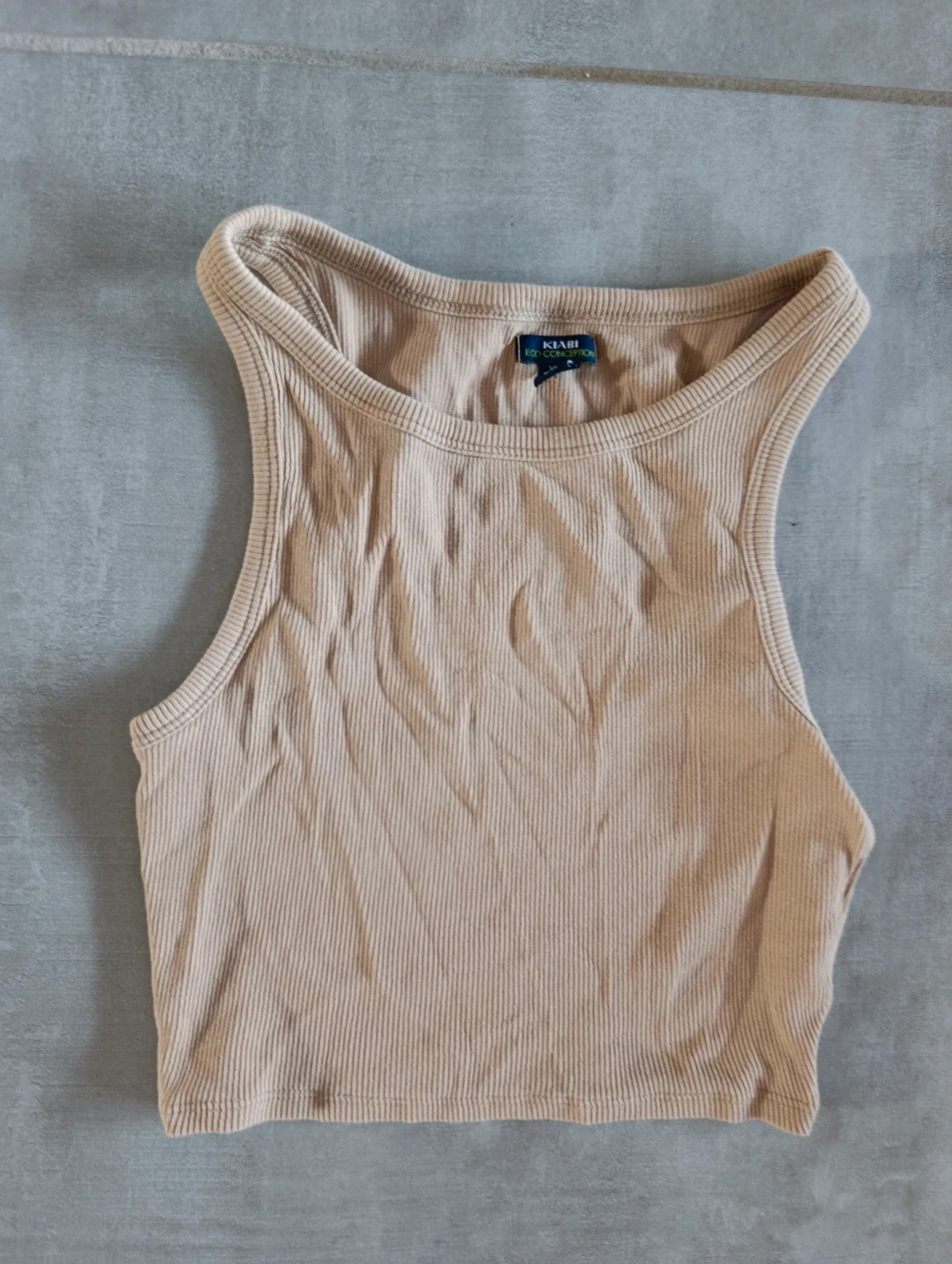 Crop top cĂŽtelĂ© beige Kiabi XXS â dĂ©bardeur femme â coton stretch